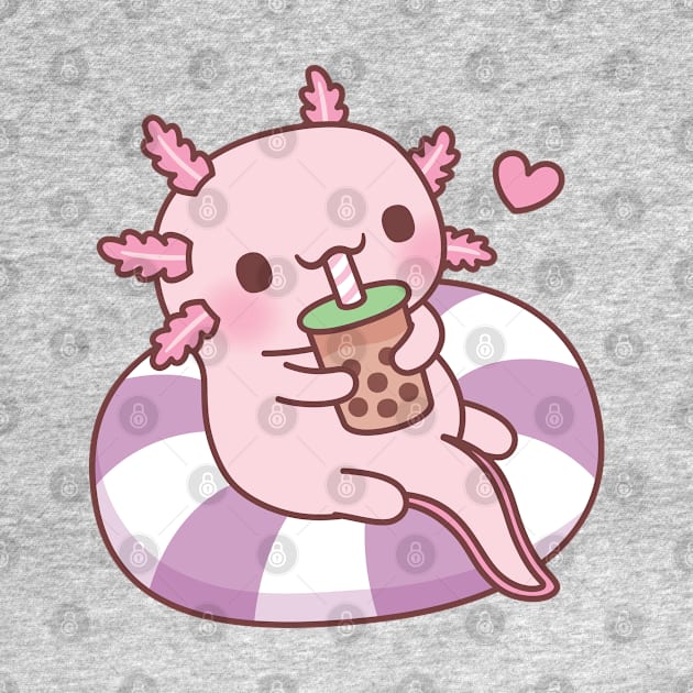 Cute Axolotl Chilling On Pool Float Drinking Boba Tea by rustydoodle